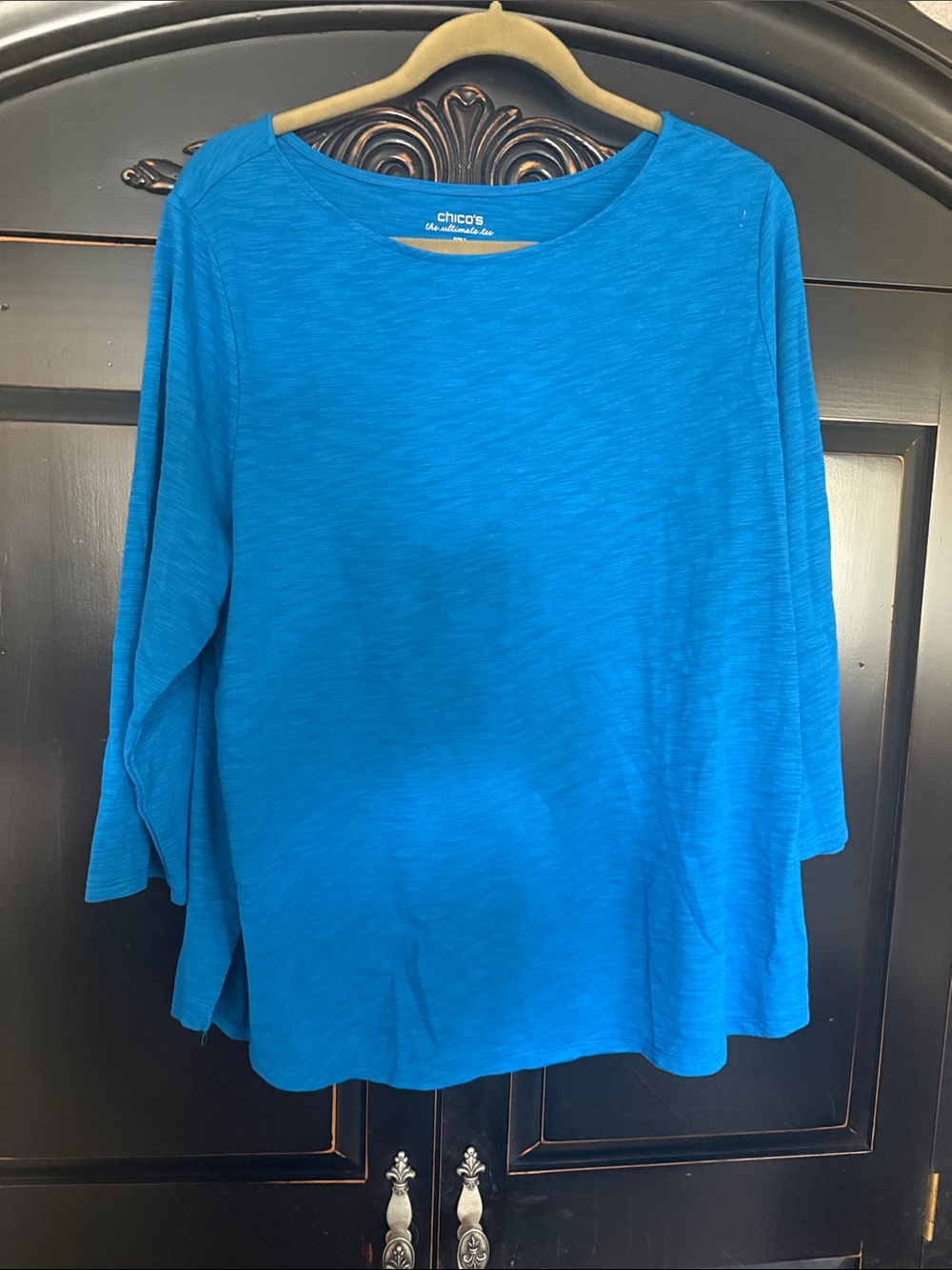 Chico's Teal-Blue Scoop Neck Long Sleeve Top